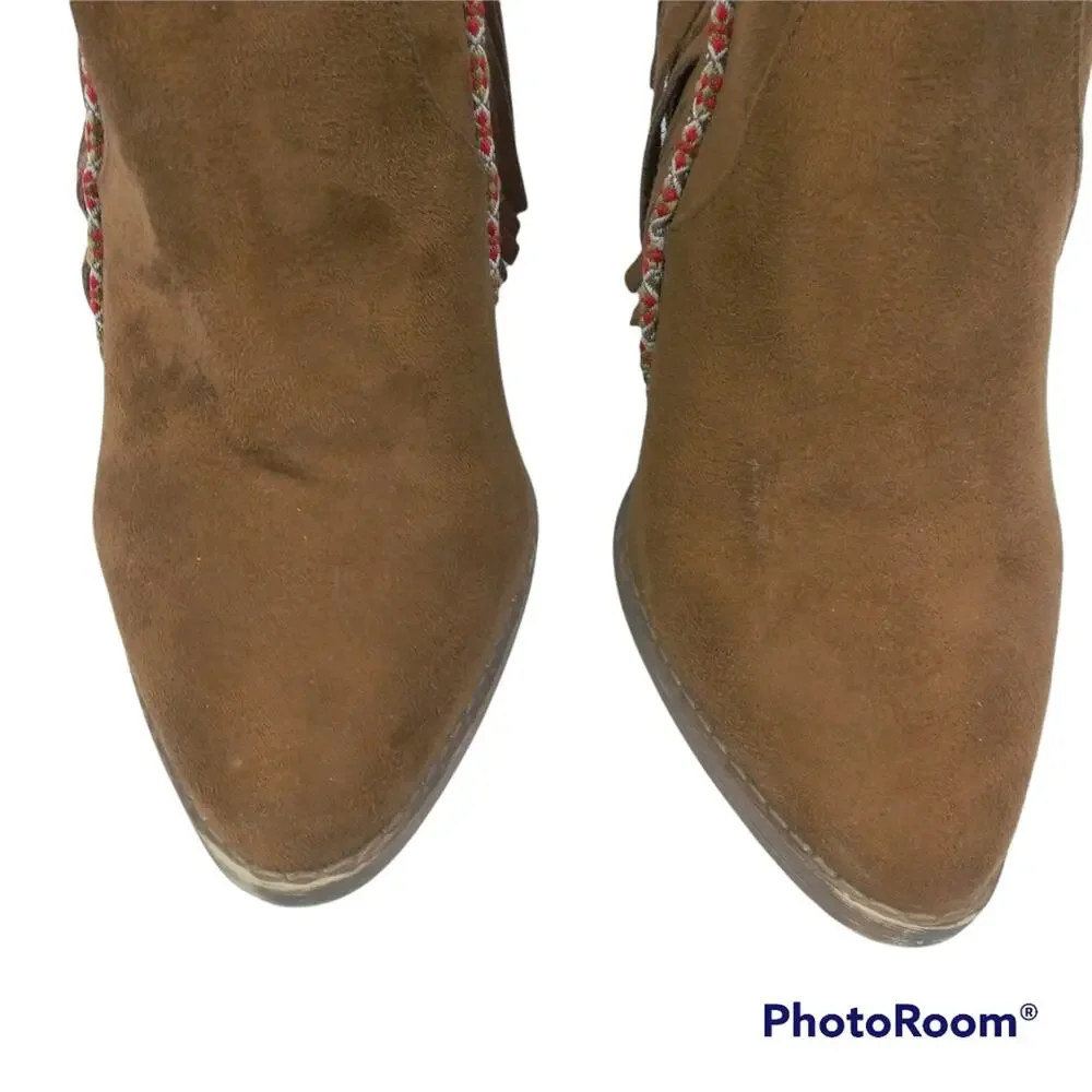 Mia Women's 'Nita' Faux Suede Fringe Boho Festival Boots Size 9